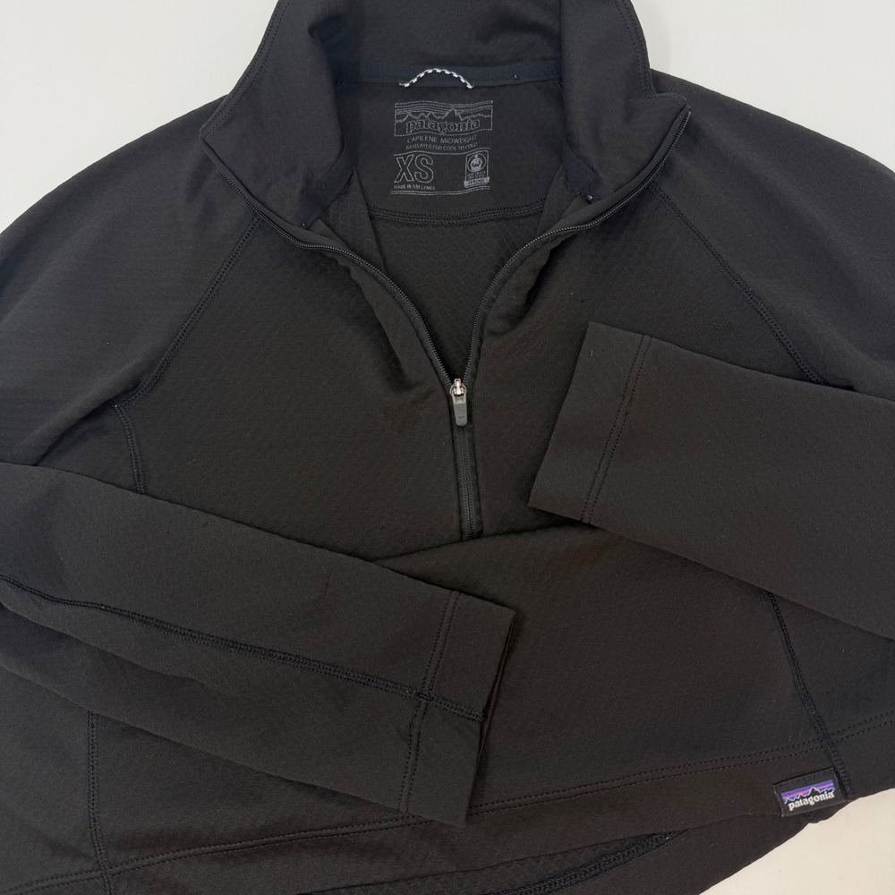 Patagonia Capilene Midweight Quarter Zip Baselayer Top Black Womens XS 44457